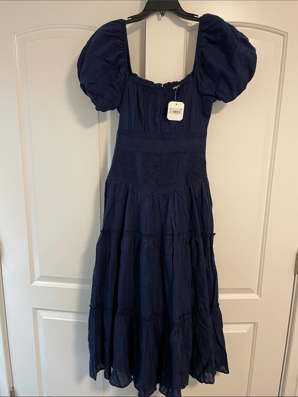 Altar’d State Navy Puff-Sleeve Tiered maxi Dress